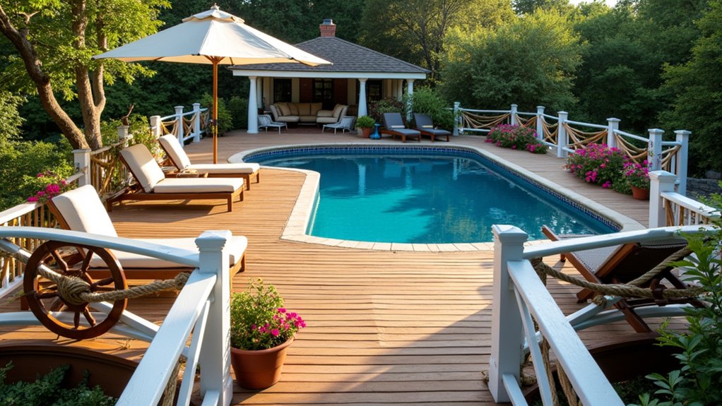 17 Bold Above Ground Pool Deck Multi Level Designs That Add Dimension nautical paradise escape awaits