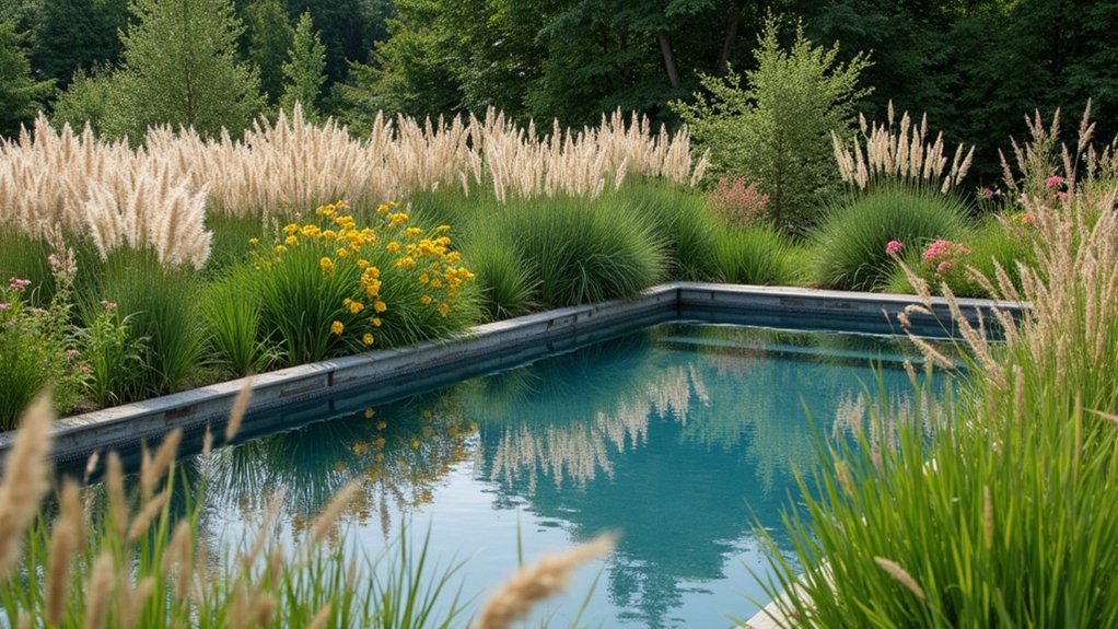18 Budget-Savvy Stock Tank Pool Landscape Ideas That Pack a Punch ornamental grasses enhance landscape