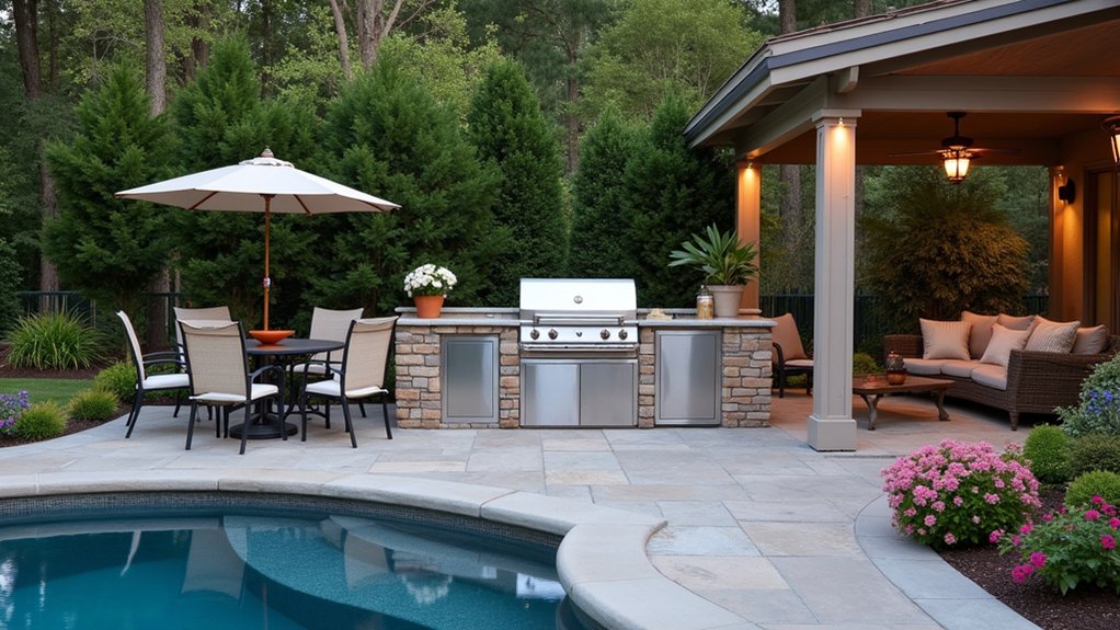 23 Seamless Pool Deck Extension Ideas for a Bigger Backyard Feel outdoor kitchen entertaining hub