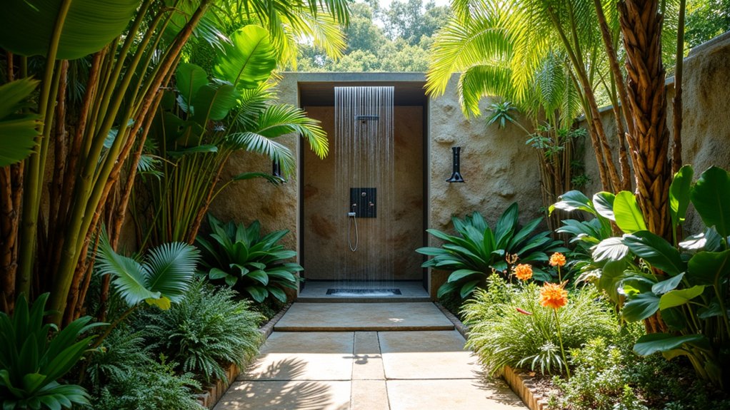 18 Lush Tropical Pool Landscaping Ideas for a Private Paradise outdoor shower design ideas