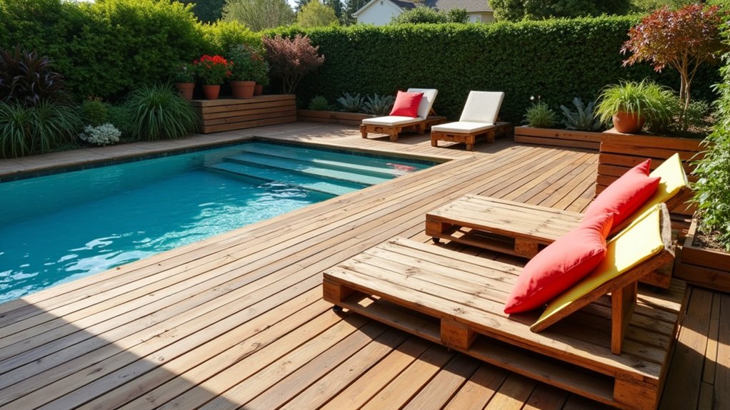 21 Creative Cheap Pool Deck Ideas That Still Shine pallet pool deck transformation