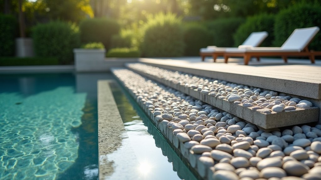 20 Serene Pool Landscaping With Pebbles That Add Natural Texture pebble embellishment for pool steps