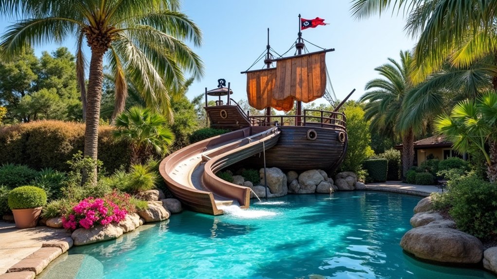 23 Fun Pool Landscaping With Slide Features Kids Will Love pirate themed backyard adventure