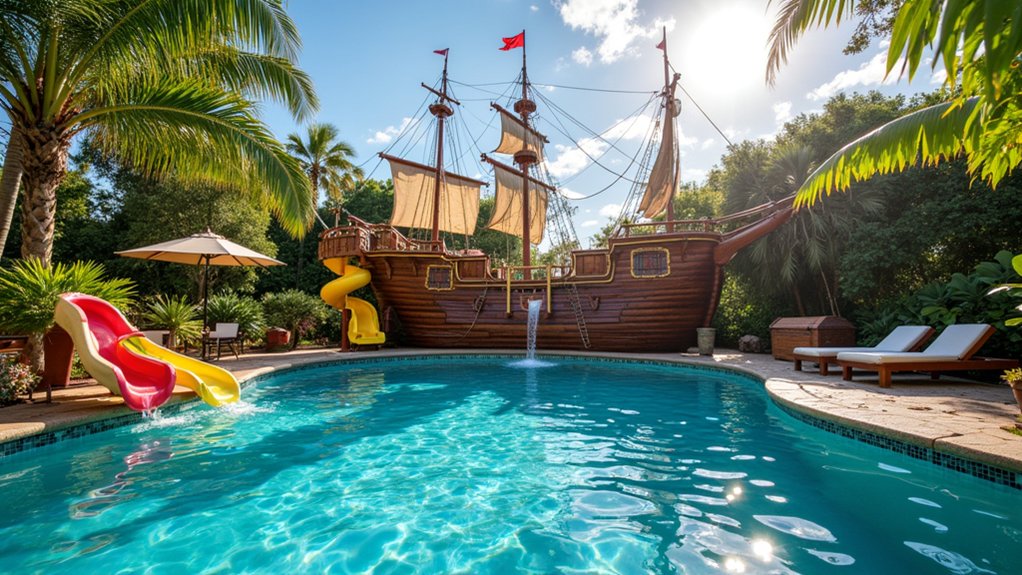 23 Pool Design Ideas With Kids Area Concepts for Family Fun pirate themed pool adventure