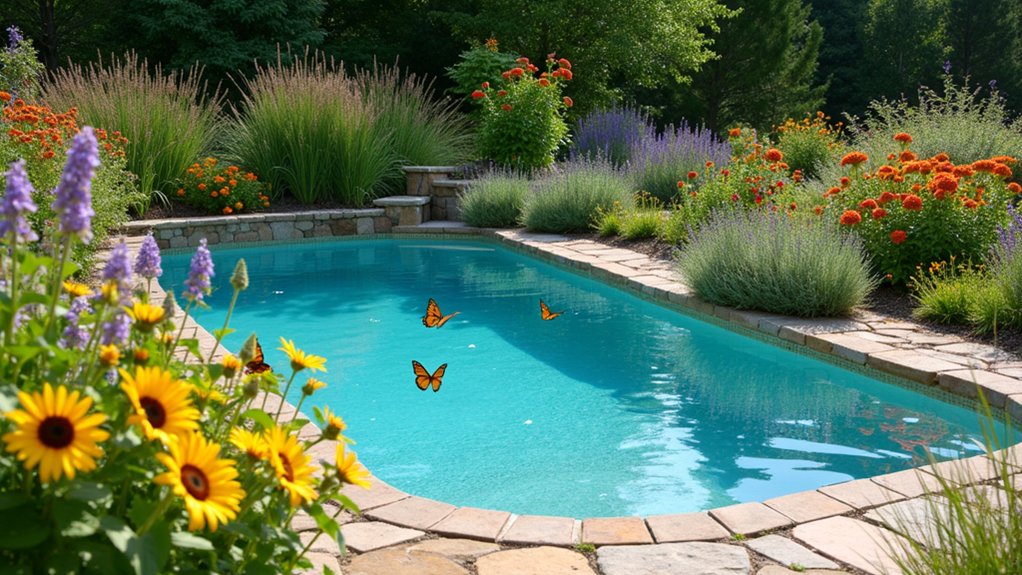 20 Vibrant Pool Landscaping With Flowers to Add Color and Charm pollinator friendly plants for gardens