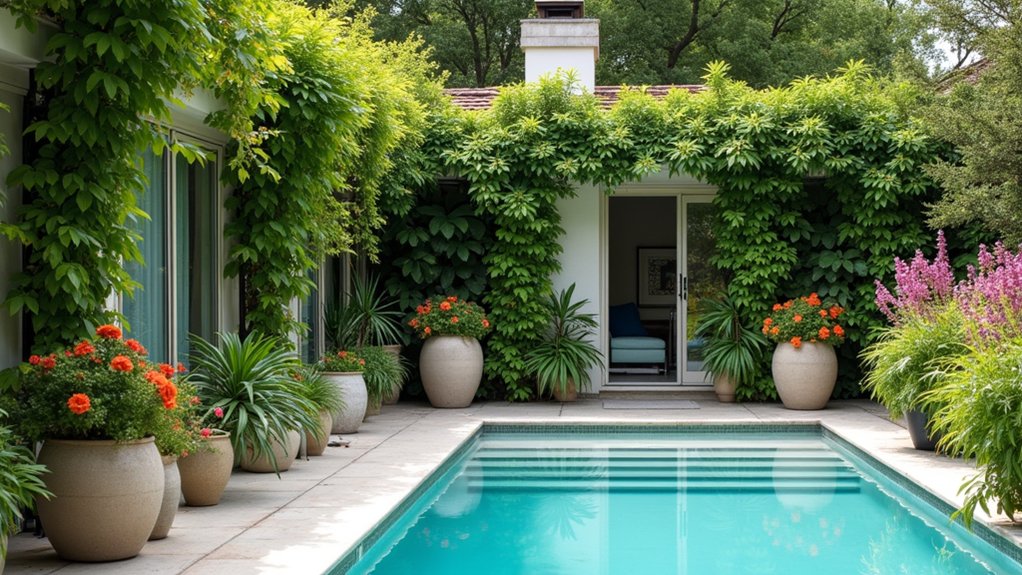 18 Budget-Friendly Pool Landscaping Ideas That Look High-End potted plants enhance poolside ambiance