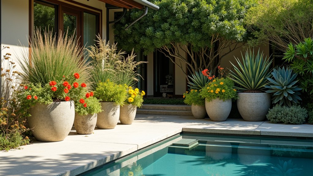 20 Effortless Low Maintenance Pool Landscaping Ideas for Easy Care potted plants for easy enhancement
