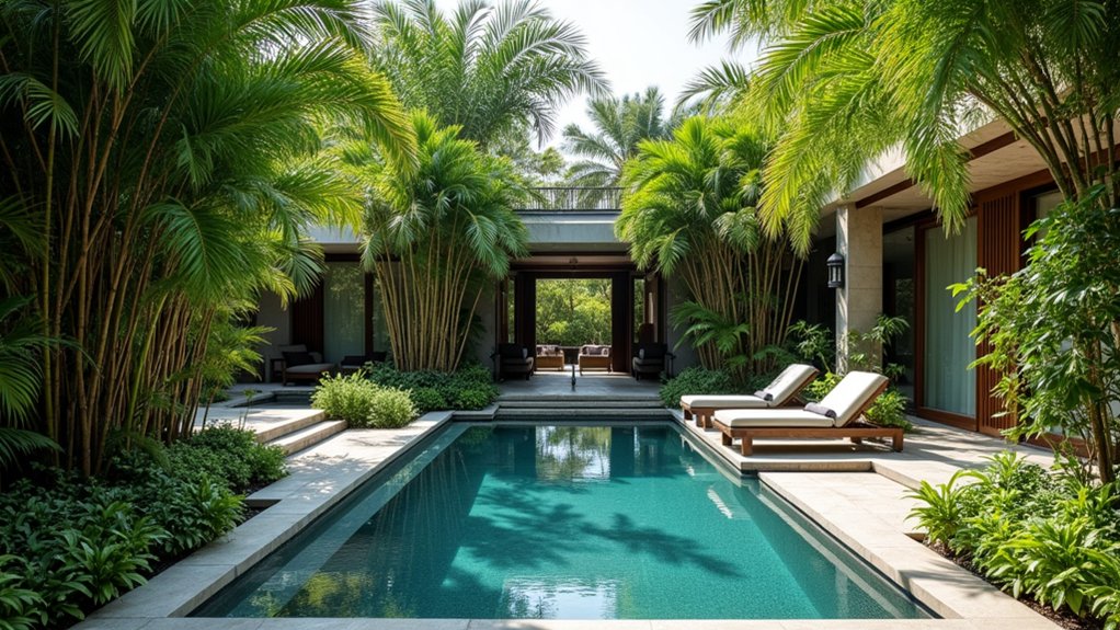 15 Lavish Luxury Pool Landscaping Ideas for a Resort-Level Experience private poolside sanctuary landscaping