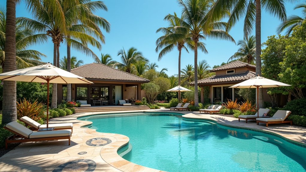 18 Exotic Pool Landscaping With Palm Trees That Scream Vacation Vibes resort style pool paradise
