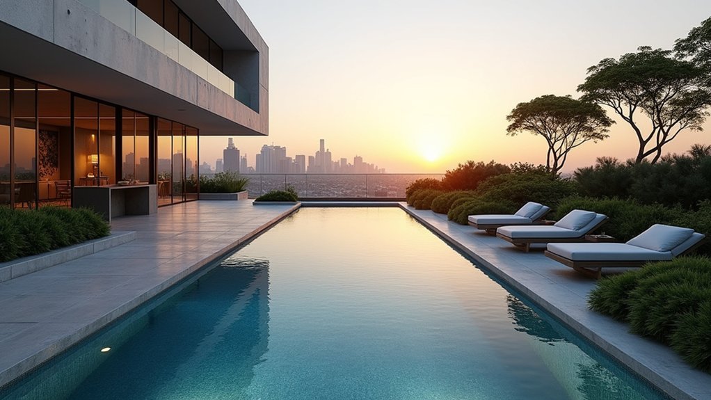 23 Concrete Pool Design Ideas That Blend Form and Function rooftop pool urban luxury