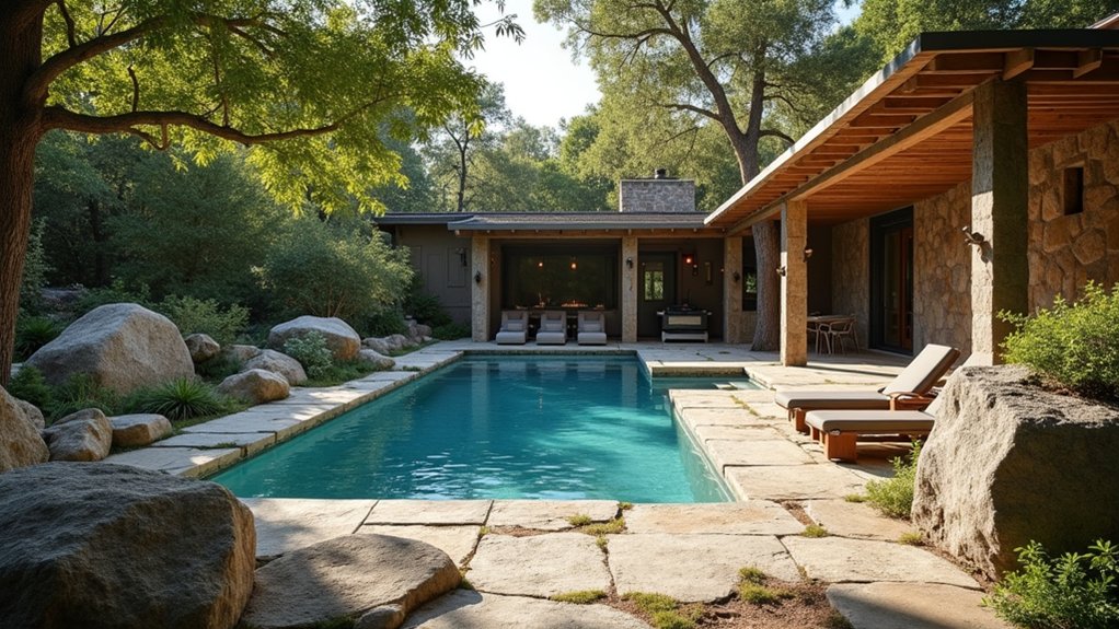 15 Rustic Pool Ideas for a Cozy Outdoor Escape rustic boulder pool accents