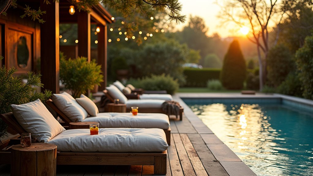 23 Cozy Pool Deck Decorating Ideas With Seating Areas for Relaxation rustic charm poolside seating