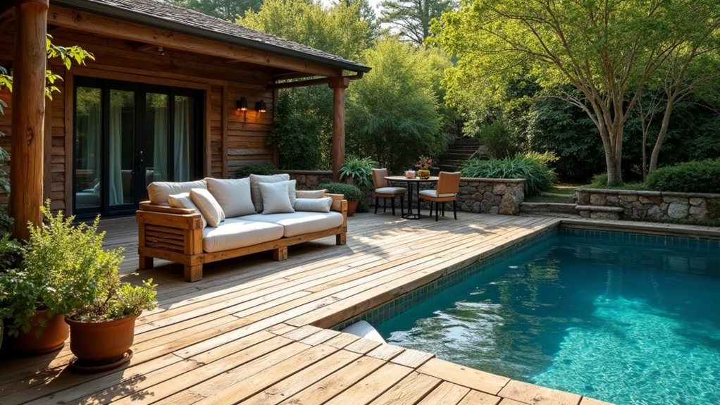 19 Cool Above Ground Pool Half Deck Ideas for Budget-Friendly Builds rustic charm with pallets