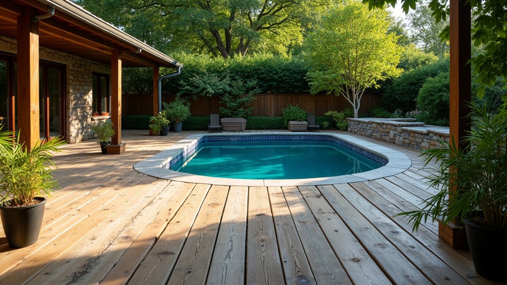19 Stylish Above Ground Pool Deck Ideas That Elevate Your Backyard Look rustic deck with natural accents