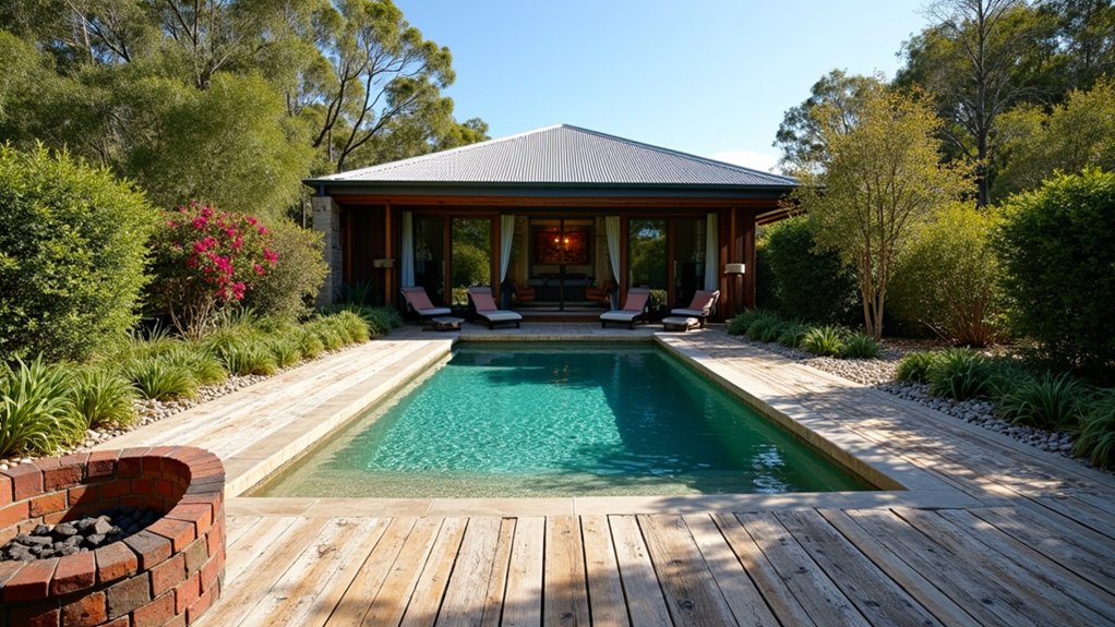 20 Breezy Australian Pool Landscaping Ideas for Laid-Back Vibes rustic elegance by the pool
