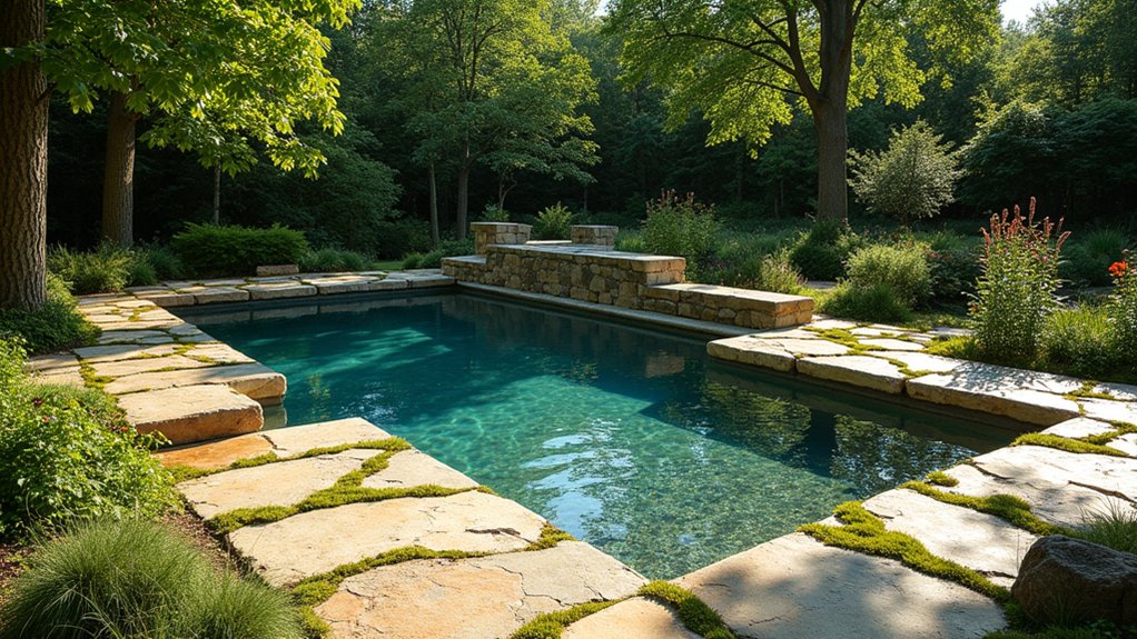 17 Natural Pool Deck Stone Ideas That Blend With the Landscape rustic flagstone pool area