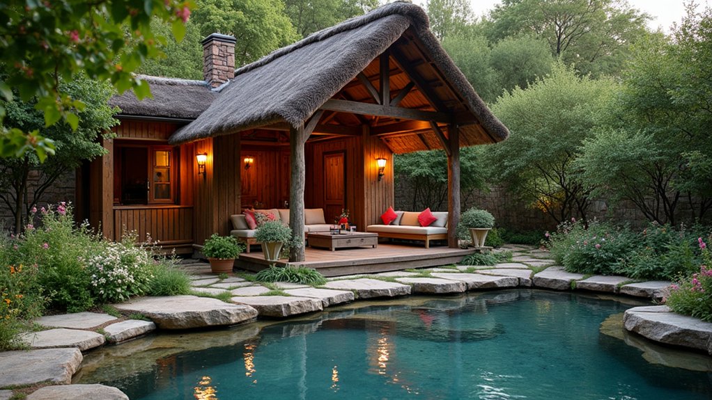 23 Cozy Rustic Pool Landscaping Ideas That Feel Warm and Inviting rustic gazebo cherished memories
