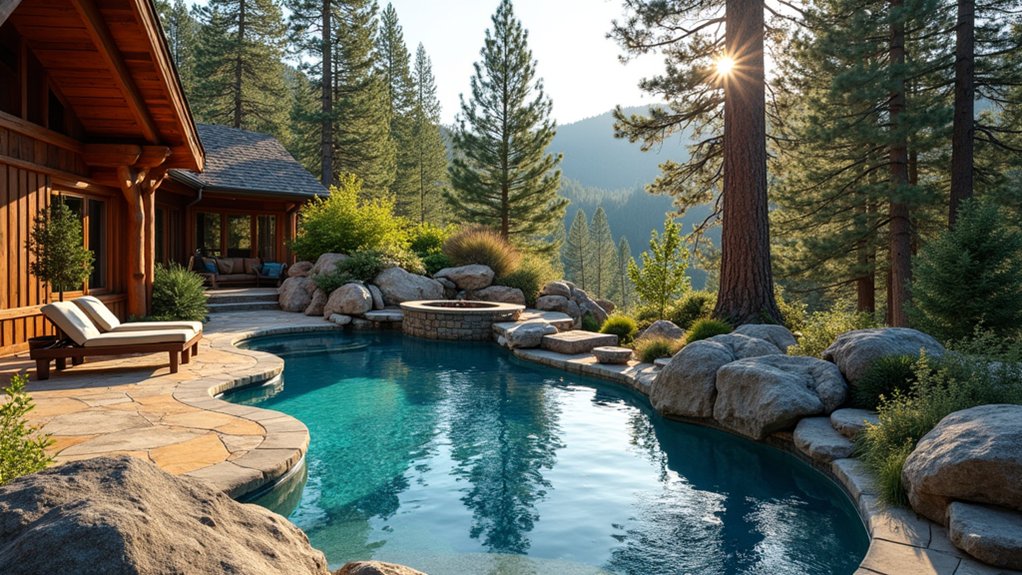 15 Dreamy Backyard Pool Landscaping Ideas for Every Style rustic mountain lodge retreat