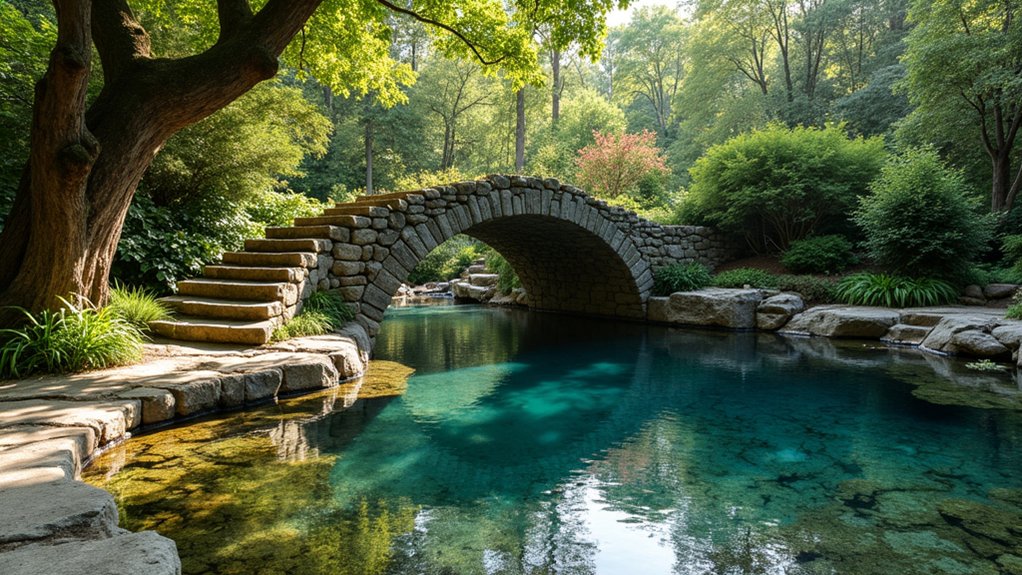 23 Natural Pool Landscaping With Rocks for Earthy, Organic Style rustic natural rock bridges