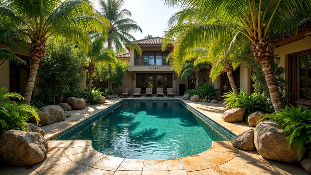 18 Exotic Pool Landscaping With Palm Trees That Scream Vacation Vibes rustic palm fringed serenity