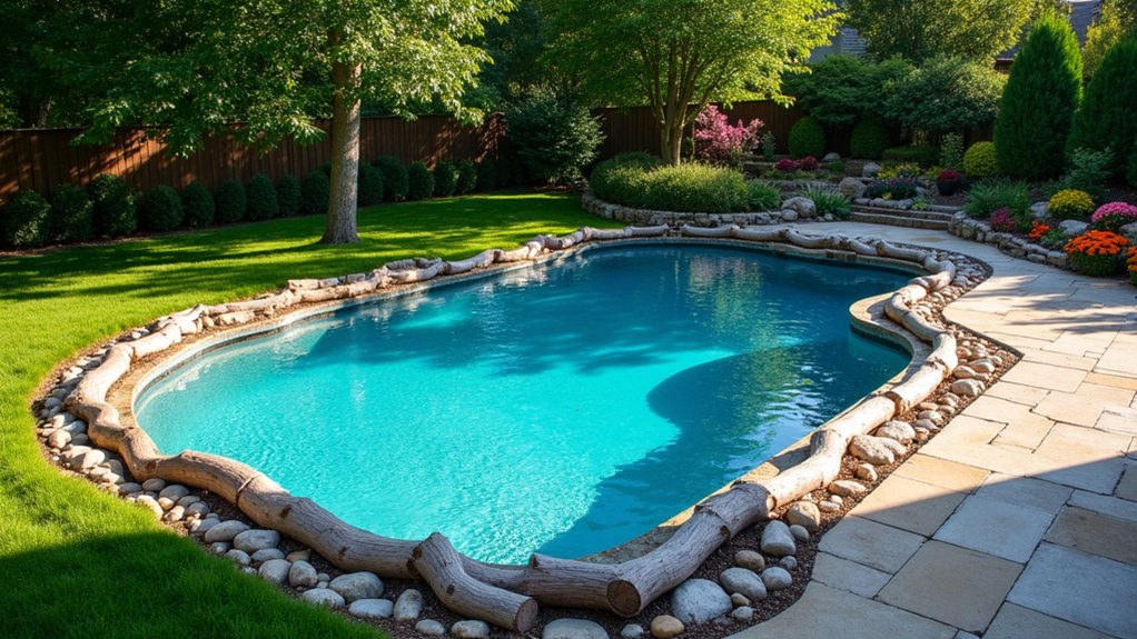 21 Crisp Pool Deck Edging Ideas That Define the Space rustic poolside natural beauty