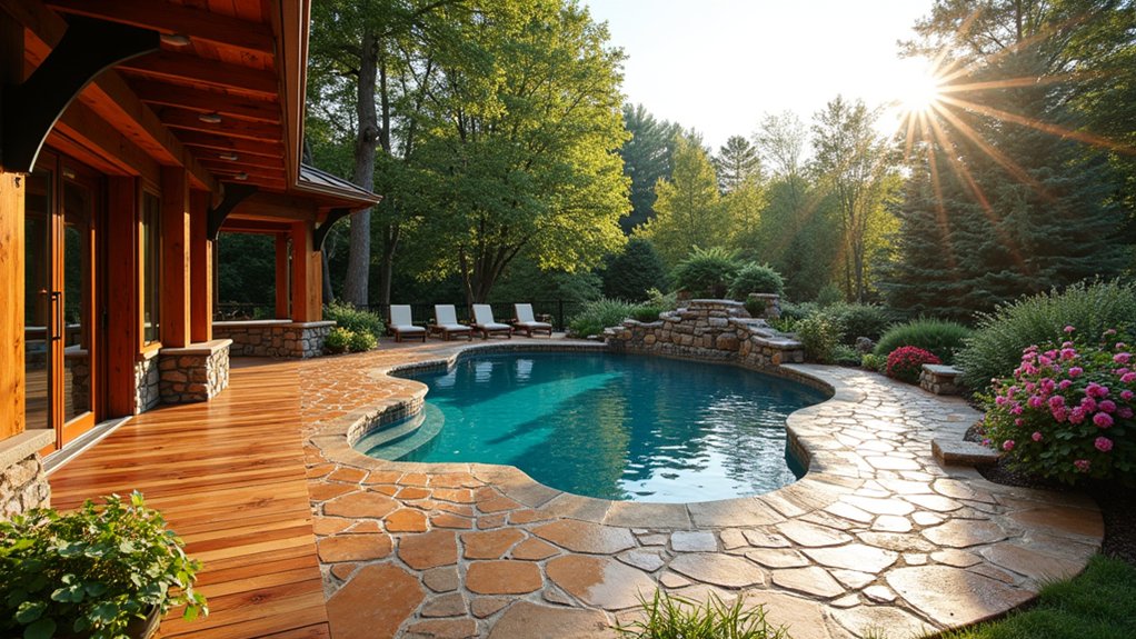 17 Bold Above Ground Pool Deck Multi Level Designs That Add Dimension rustic poolside wooden retreat