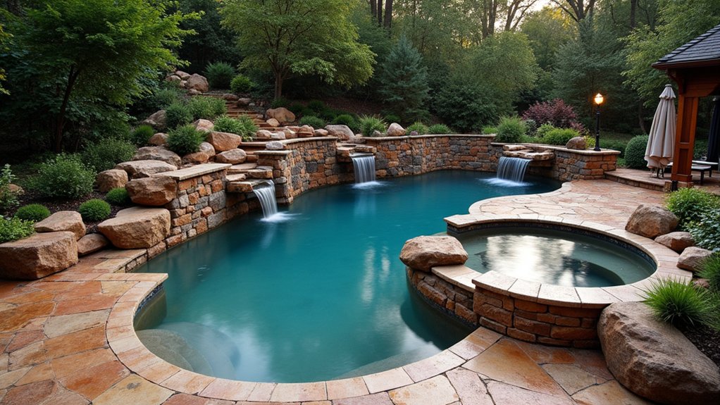 18 Pool Design Ideas With Spa Features for True Luxury rustic spa pool retreat
