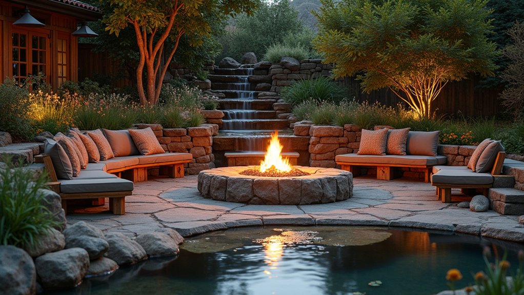 15 Pool Design Ideas With Fire Pit Accents for Cozy Nights rustic stone fire pit