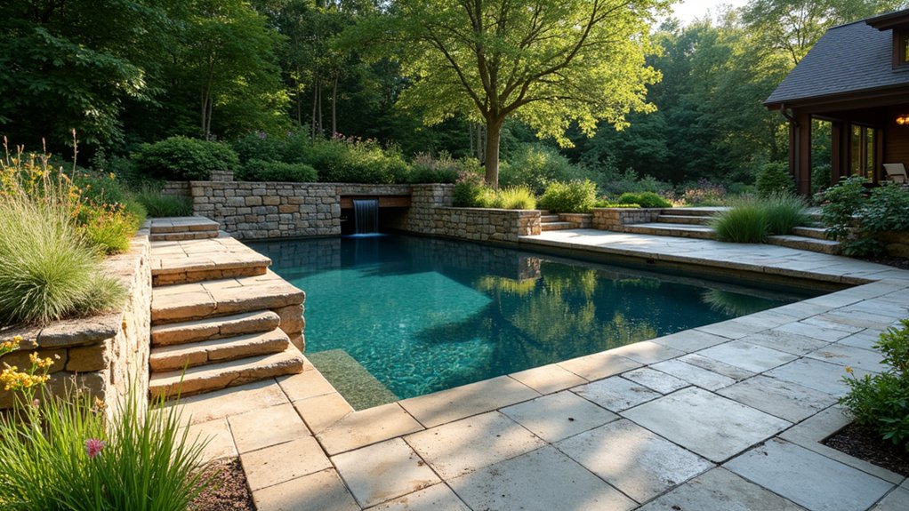 20 Pool Ideas With Zero Entry Designs for Effortless Access rustic stone pool oasis