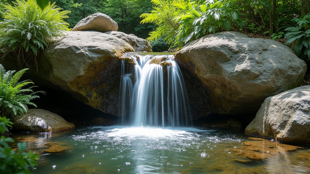 15 Captivating Pool Landscaping Waterfall Ideas That Add Movement and Sound rustic stone waterfall tranquility