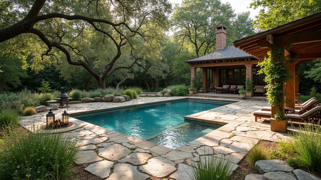 15 Dreamy Backyard Pool Landscaping Ideas for Every Style rustic vintage poolside retreat