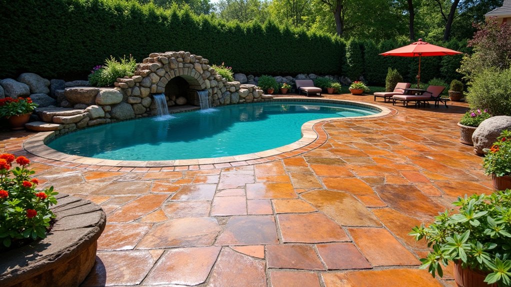 21 Practical Pool Deck Ideas Inground Concrete Designs That Last rustic wood inspired poolside charm
