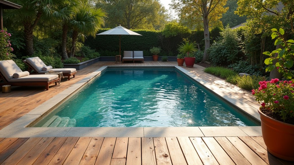 21 Stylish Pool Deck Tile Ideas That Add Color and Pattern rustic wood look porcelain tiles