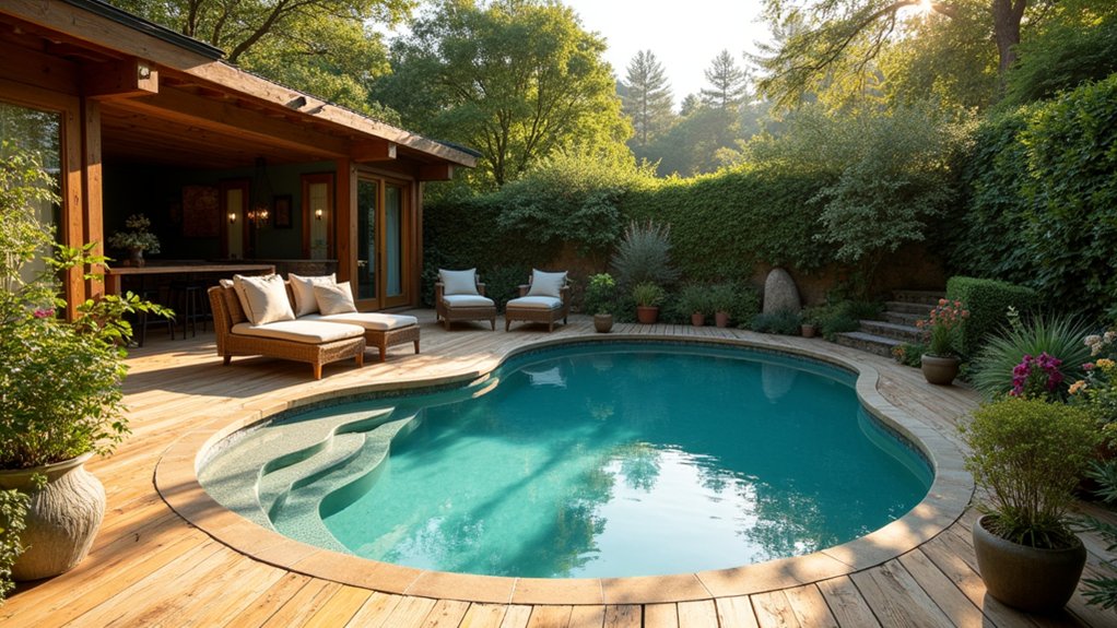 20 Round Pool Design Ideas for a Soft, Inviting Look rustic wood pool decking