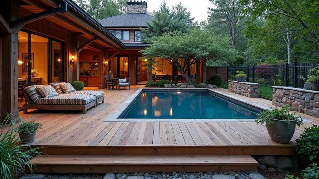 21 Smart Above Ground Pool Deck Ideas Attached to House Designs That Flow rustic wooden backyard oasis