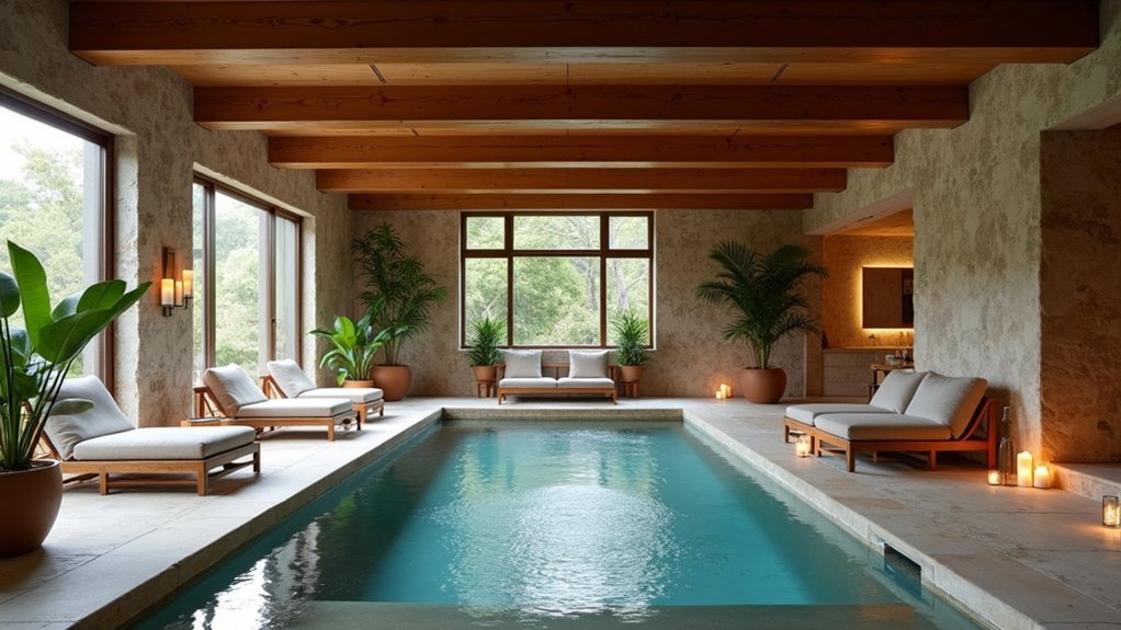 20 Indoor Pool Ideas That Bring the Spa Home rustic wooden indoor pool