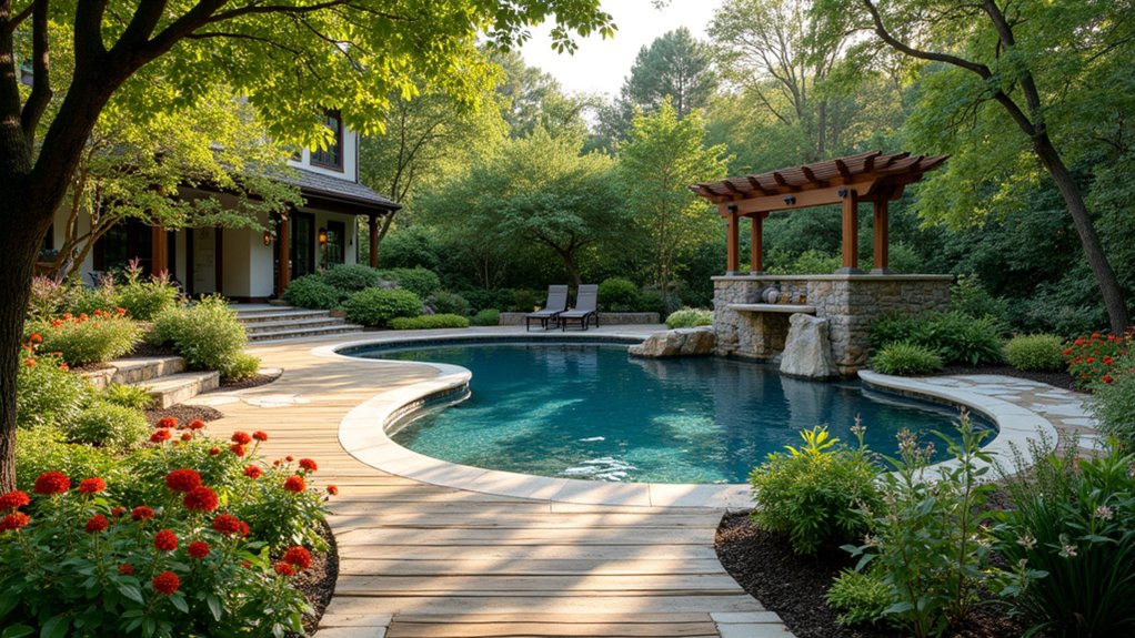 20 Clever Backyard Above Ground Pool Landscape Ideas That Work in Any Yard rustic wooden pathway charm