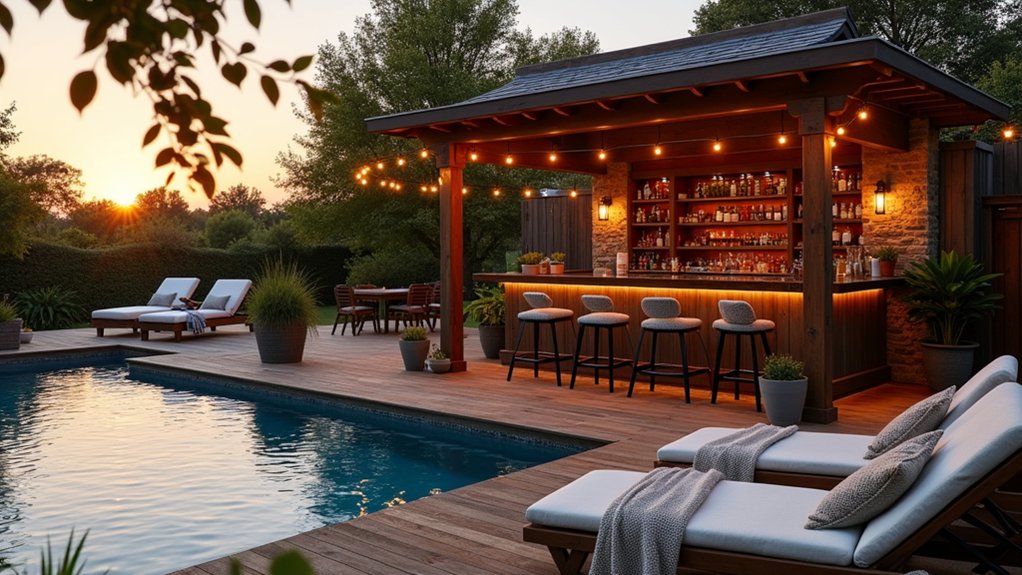 21 Fun Pool Deck With Bar Ideas That Bring the Party Outdoors rustic wooden pool retreat