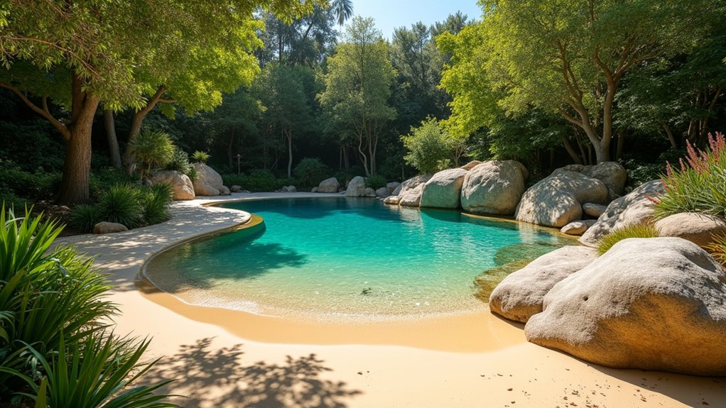 23 Natural Pool Design Ideas That Embrace Organic Beauty sandy beach pool entrance