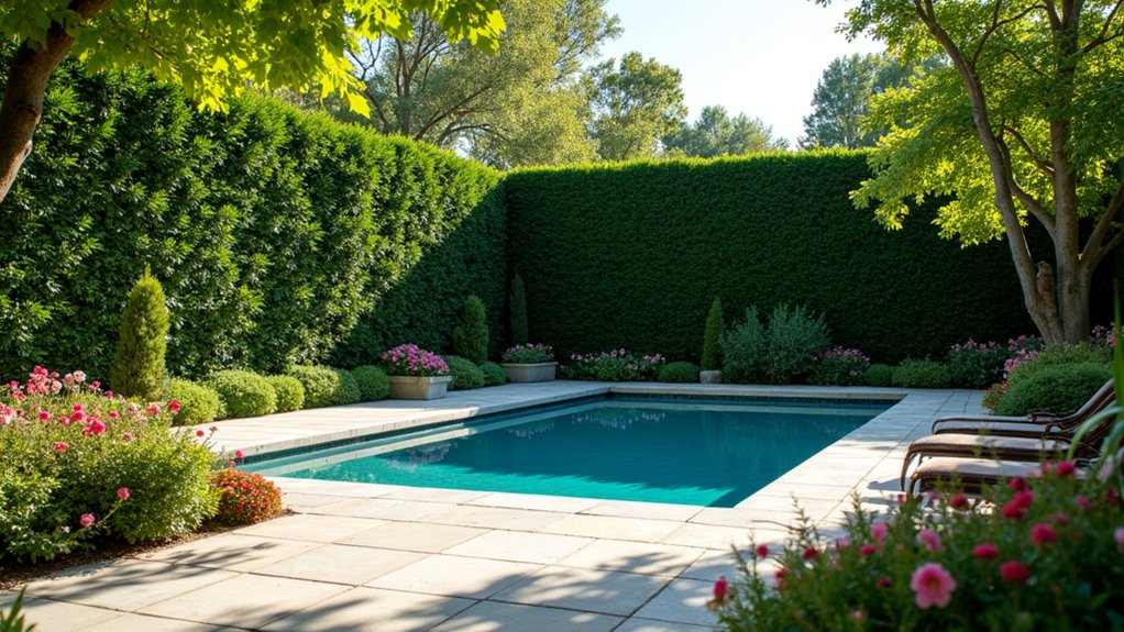 18 Budget-Friendly Pool Landscaping Ideas That Look High-End secluded poolside with evergreens