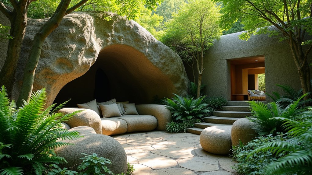 15 Bold Pool Landscaping With Boulders That Make a Statement serene boulder seating nook