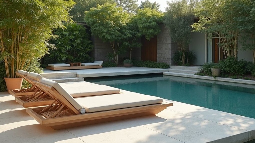 19 Functional Pool Deck Furniture Layout Designs That Maximize Comfort serene minimalist pool deck