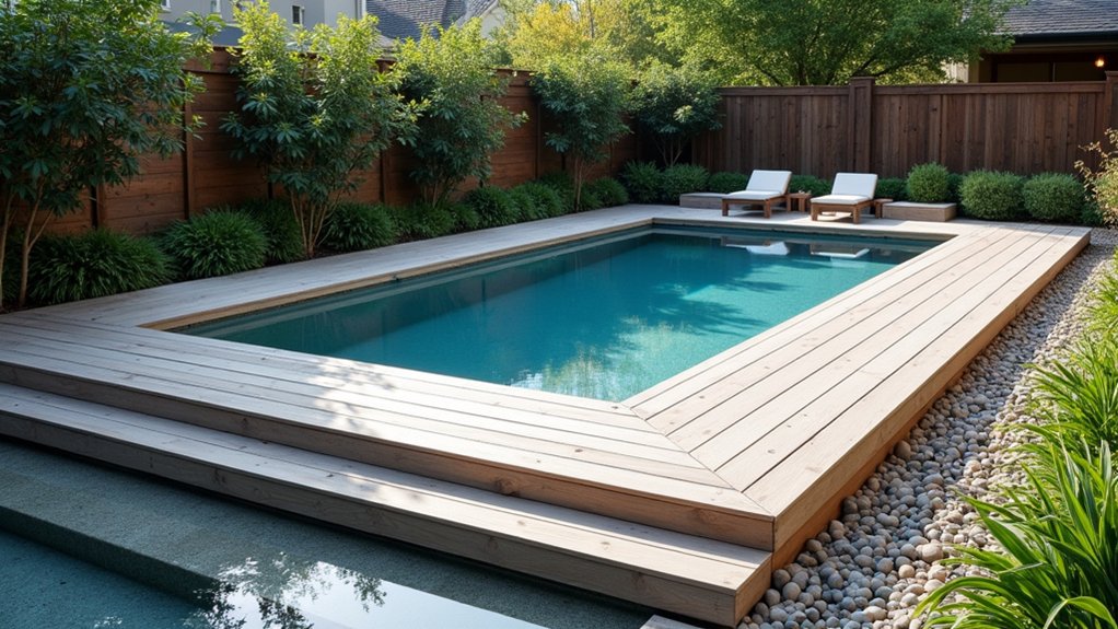 23 Creative Above Ground Pool Deck Small Yard Solutions That Work serene minimalist pool retreat