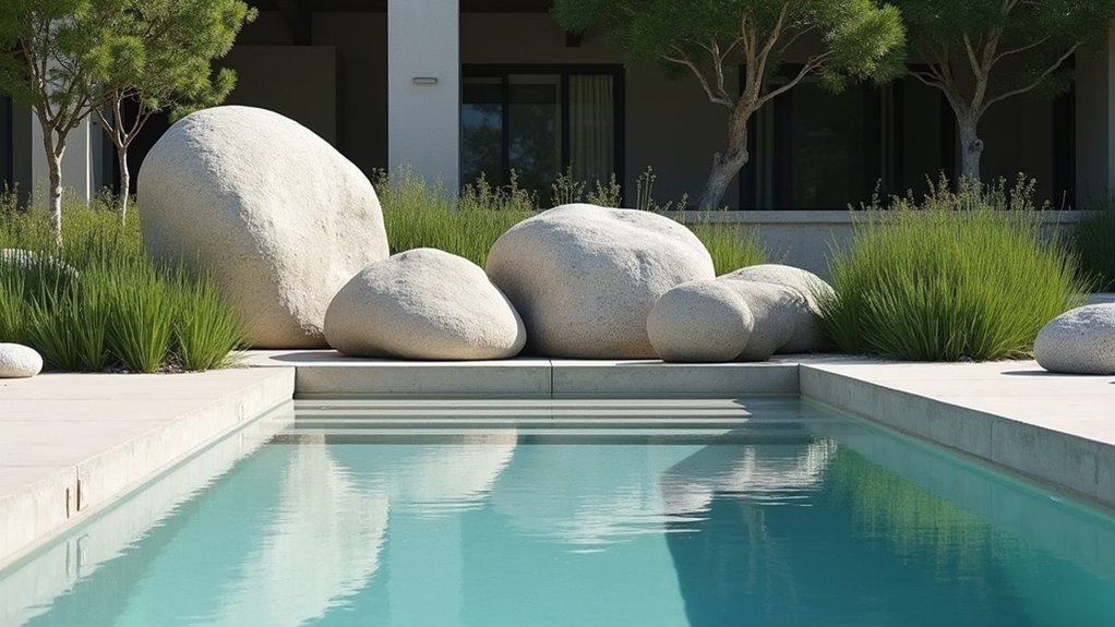 15 Bold Pool Landscaping With Boulders That Make a Statement serene minimalist rock arrangement