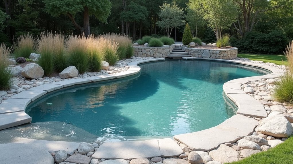 23 Functional Fiberglass Pool Landscape Ideas That Complement the Shape serene minimalist rock gardens