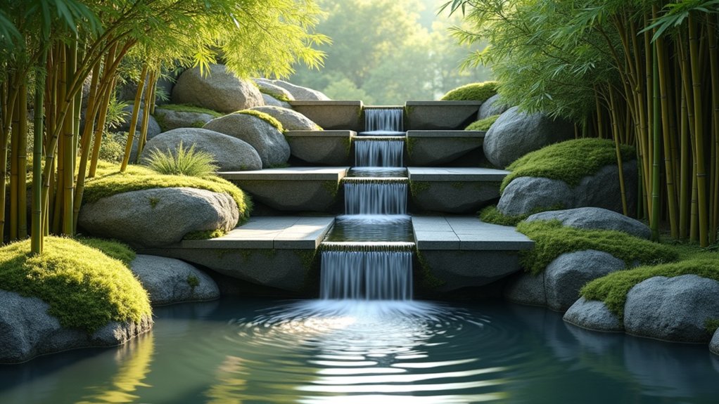 15 Captivating Pool Landscaping Waterfall Ideas That Add Movement and Sound serene minimalist zen oasis