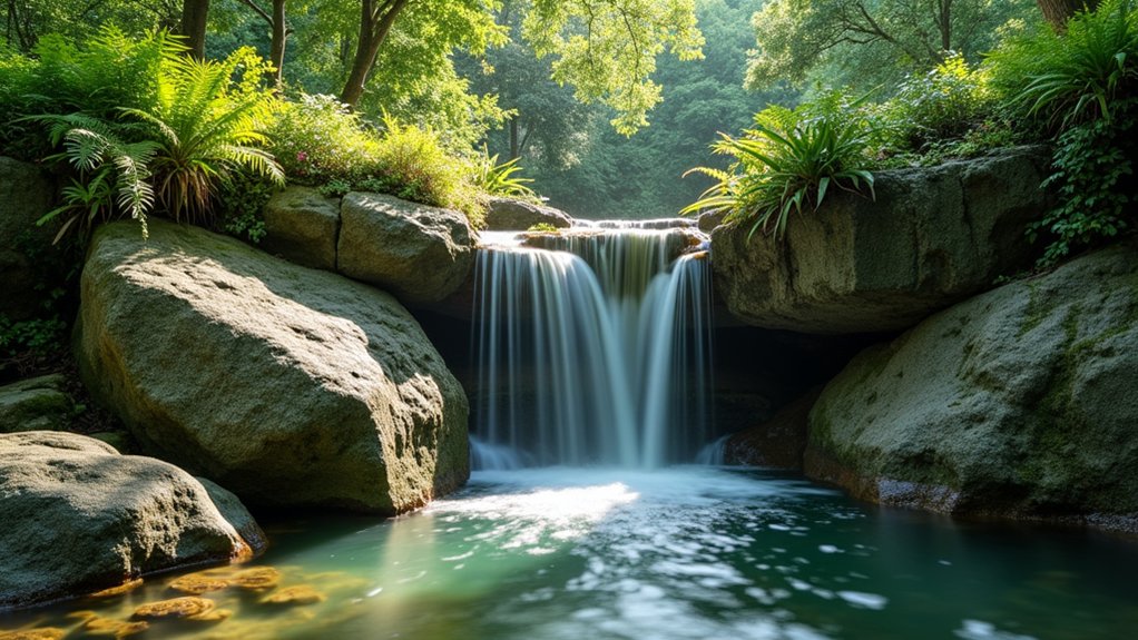15 Captivating Pool Landscaping Waterfall Ideas That Add Movement and Sound serene natural retreat oasis