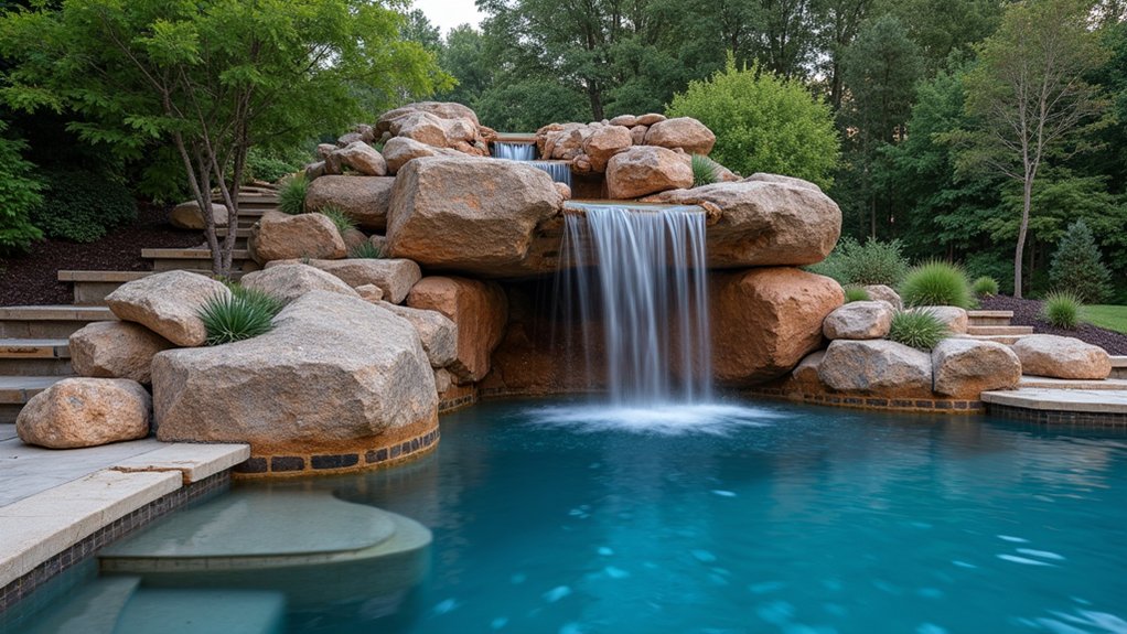 23 Inground Pool Design Ideas That Define Luxury Living serene rustic rock waterfall