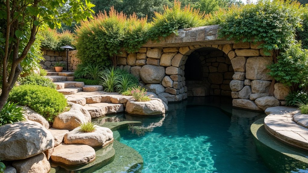 23 Natural Pool Landscaping With Rocks for Earthy, Organic Style serene stone wall sanctuary