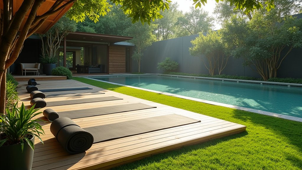 23 Fresh Pool Landscaping With Turf for a Lush, Low-Maintenance Look serene turf covered yoga space